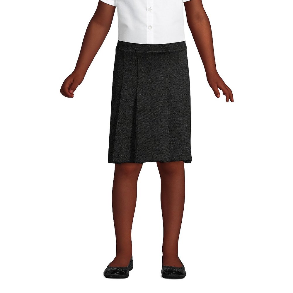 Lands' End Girls Ponte Pleat Skirt at the Knee, Black, NWT